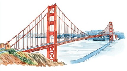 Obraz premium A beautiful watercolor representation of the Golden Gate Bridge.