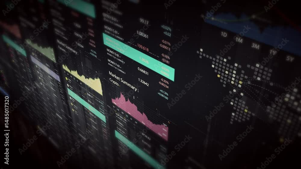 Fototapete Dynamic data visuals for business info graphics, animated charts, and data-driven insights for a business meeting mock-up. Explore the world of trading, stock exchanges, and crypto