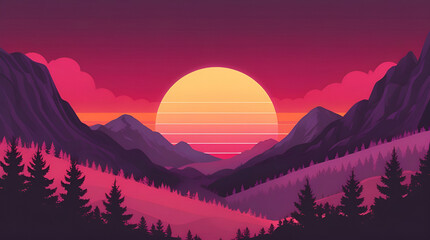 Obraz premium sunset in the mountain side valley