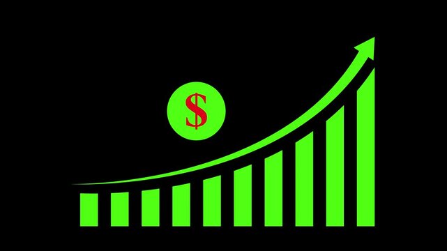 Business growth and success arrow, growing business chart animation with dollar sign. 