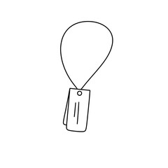 A white and black drawing of a tag with a tag attached to a chain