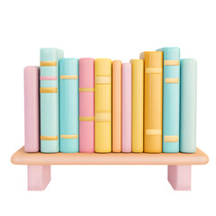 Digital illustration of a row of colorful books arranged neatly on a light-beige wooden shelf. The books have pastel colors and are positioned with their spines facing outward.