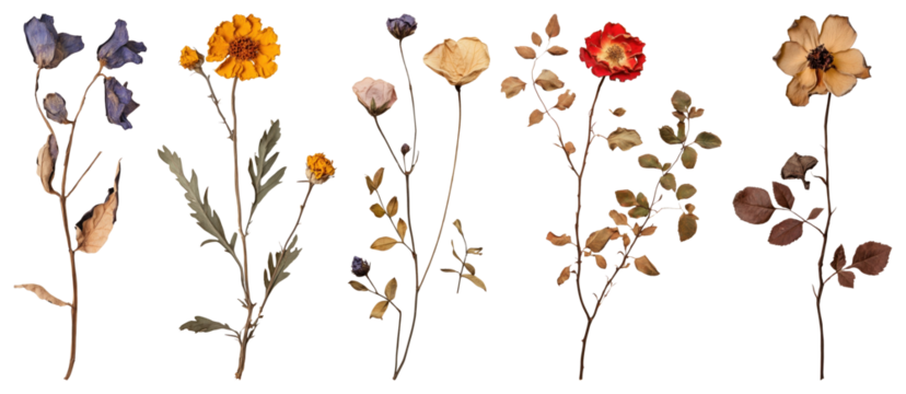 PNG Dried floral botanical arrangement beauty, element set on transparent background