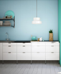 Modern pastel kitchen interior