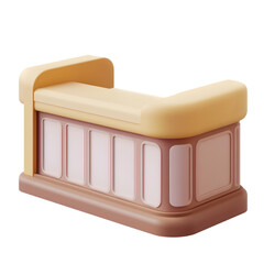 Three-dimensional rendering of a small, pastel-colored countertop designed for a child's play area or a miniature display.