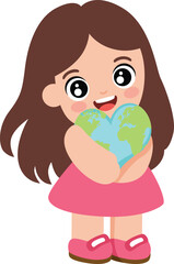 Little Girl Lovingly Embraces Heart Shaped Earth
