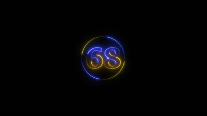 Neon light text number icon, business 68 number background 4k illustration.