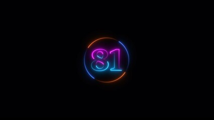 Abstract Neon text number icon, business 81 number background 4k illustration.