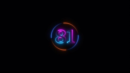 Abstract Neon text number icon, business 81 number background 4k illustration.
