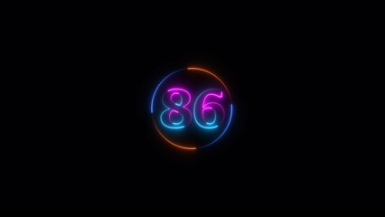 Abstract Neon text number icon, business 86 number background 4k illustration.