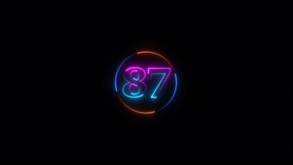 Abstract Neon text number icon, business 87 number background 4k illustration.