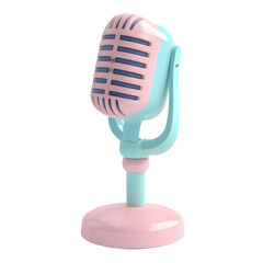 Pastel pink and light teal vintage microphone, digital illustration, isolated against a colorful background.