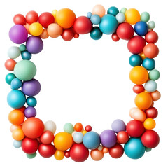 Colorful arrangement of glossy spheres creating a decorative border for various design applications in bright hues
