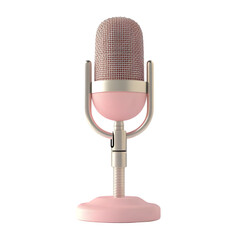 Rendered image of a miniature, rose-toned microphone, perfect for digital media, featuring a simple, modern design.
