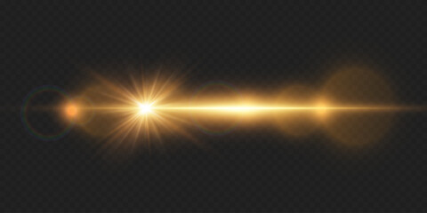 Golden flash of lens and explosion. On a transparent background