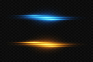 Bright horizontal effects of glare of light and laser beams.