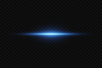 Horizontal blue light special effect light. On a transparent background.