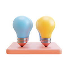 Digital rendering of two brightly colored light bulbs resting on a pastel-colored surface.  The image conveys a sense of creativity and modern design.