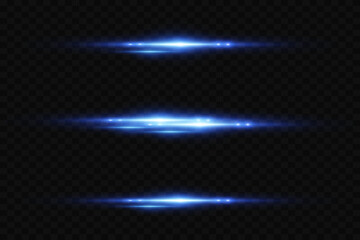 Set of lens flares and light laser lines. On a transparent background.