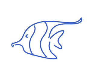 Hand-drawn tropical fish in blue doodle style