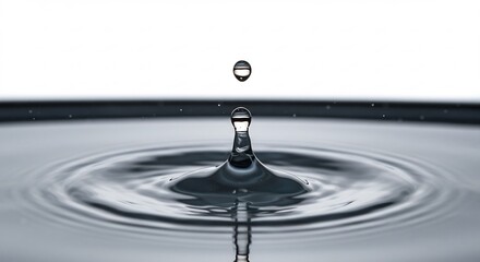 水面に落ちる水滴、静かに広がる波紋、クリアな光. AI Generated
