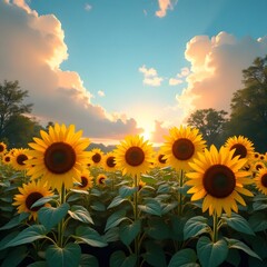 Obraz premium sunflower field with blue sky