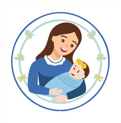 Vintage Floral Pattern Around Mother and Infant Vector