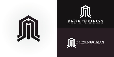The logo features a stylized M within an upward-reaching structure that resembles an E, representing Exceptional Management of modern Estates in Property Development. This design signifies growth