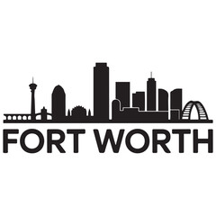 Obraz premium Vector Fort Worth skyline. Travel Fort Worth famous landmarks. Business and tourism concept for presentation, banner, web site. Vector black silhouette. with white background