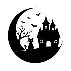 moonlit halloween scene black cats