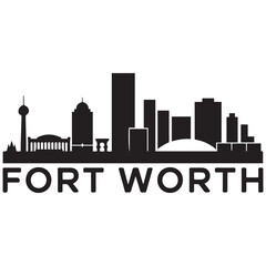Fototapeta premium Vector Fort Worth skyline. Travel Fort Worth famous landmarks. Business and tourism concept for presentation, banner, web site. Vector black silhouette. with white background