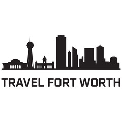 Fototapeta premium Vector Fort Worth skyline. Travel Fort Worth famous landmarks. Business and tourism concept for presentation, banner, web site. Vector black silhouette. with white background