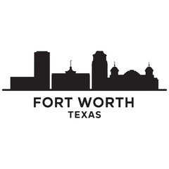 Fototapeta premium Vector Fort Worth skyline. Travel Fort Worth famous landmarks. Business and tourism concept for presentation, banner, web site. Vector black silhouette. with white background