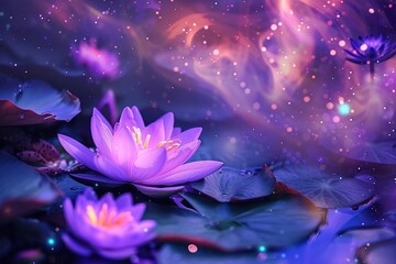 Pink Lotus Flowers in a Purple Cosmic Galaxy Varient 5