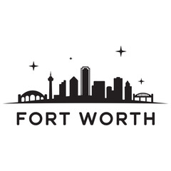 Fototapeta premium Vector Fort Worth skyline. Travel Fort Worth famous landmarks. Business and tourism concept for presentation, banner, web site. Vector black silhouette. with white background