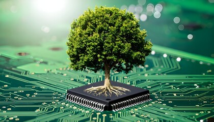 _Generative AI illustration of digitally created image of tree with foliage growing.