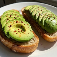 Close-Up of Avocado Toast with Red Pepper Flakes