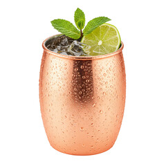 Refreshing Moscow Mule Cocktail in Copper Mug White On Transparent Background
