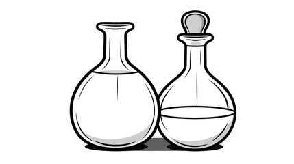 Elegant Decanter with Drink Black Line Vector Illustration for Beverage Concepts