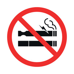 No smoking no vaping sign. Forbidden sign icon isolated on white background vector illustration. Cigarette, vape and smoke and in prohibition circle.