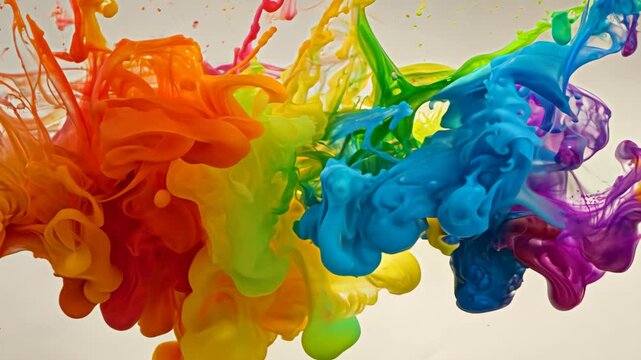 Multi-Angle Rainbow Paint Explosion &ndash; Abstract Color Impact on Neutral Background