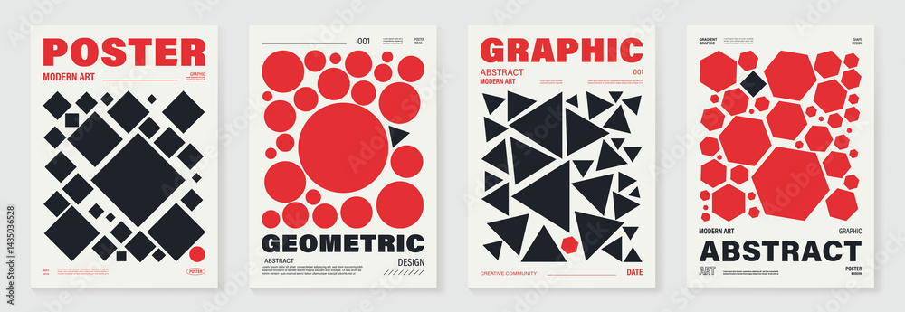 Poster abstract geometric poster background vector set. cover template with vibrant perspective circle, squ
