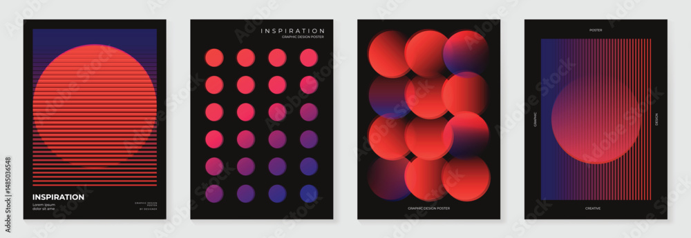 Poster modern gradient poster background vector set. cover template with vibrant perspective geometric pris
