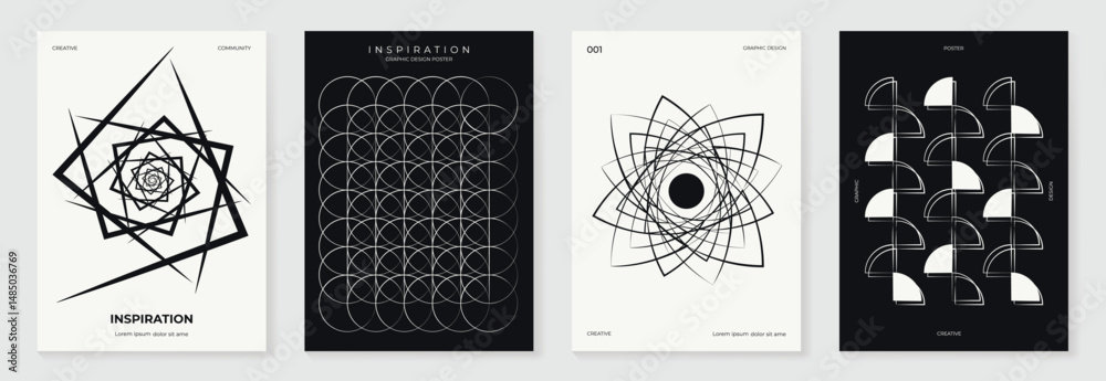 Poster abstract monochrome poster background vector set. modern cover template with black and white perspec