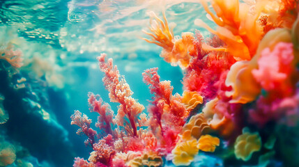 An underwater world of vibrant beauty with turquoise, aqua, and coral hues blending seamlessly