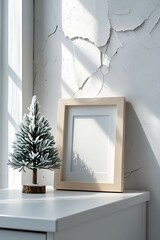 Winter Scene with Frame and Snowy Tree  