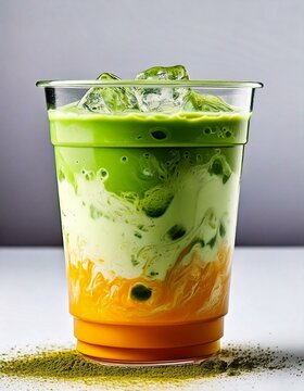 Matcha latte milk drink coffee in plastic cup