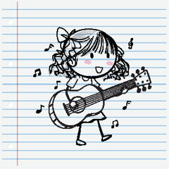 Joyful Girl Playing Guitar Sketch