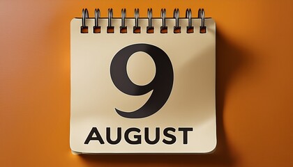 Illustration of paper calendar with date 9 August. Day and month for birthday, anniversary or appointment