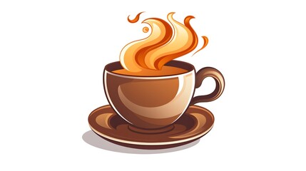Obraz premium Cartoon Vector Illustration of Hot Coffee Cup Logo Icon: Professional Coffee Branding and Marketing Design Element